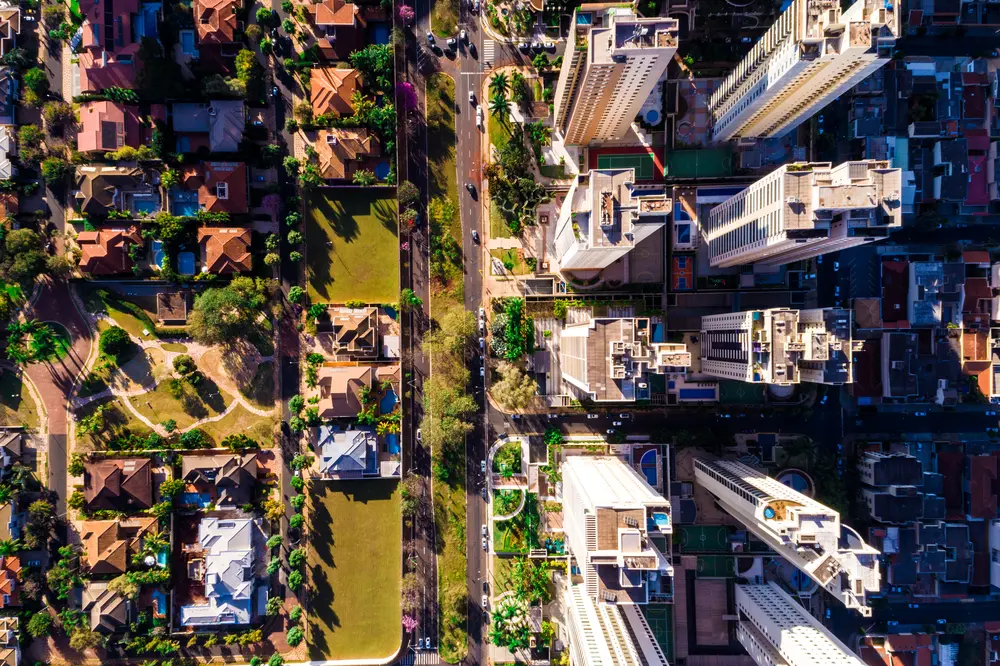 Ilustração de tipos de zonas urbanas residencial comercial industrial e preservação ambiental